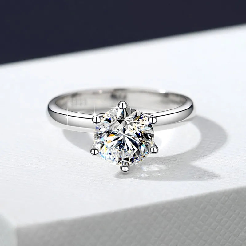 Six Claw Moissanite Solitaire Ring | 1ct VVS1 D Colour | GRA Certified | S925 Silver | Rhodium Plated