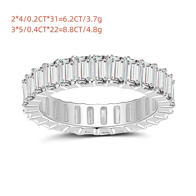Emerald Cut Moissanite Eternity Ring Band | GRA Certified | S925 Silver