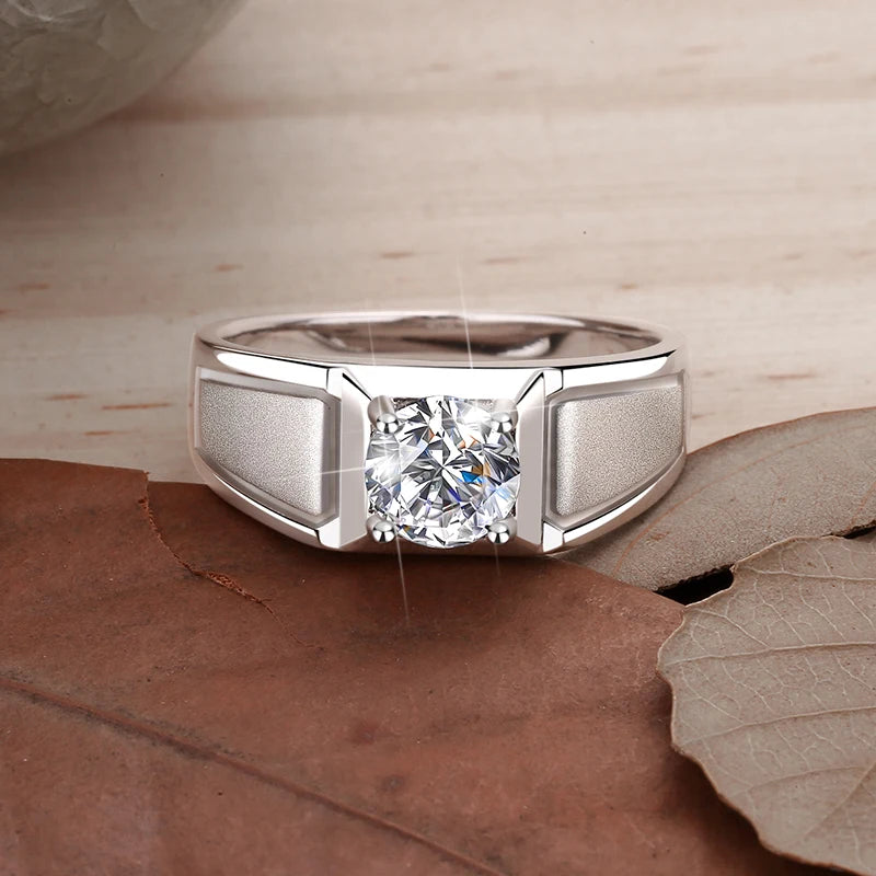 1Ct & 2Ct VVS1 Moissanite Men's Ring | Claw Set | Rhodium Finish | 925 Sterling Silver | GRA Certified