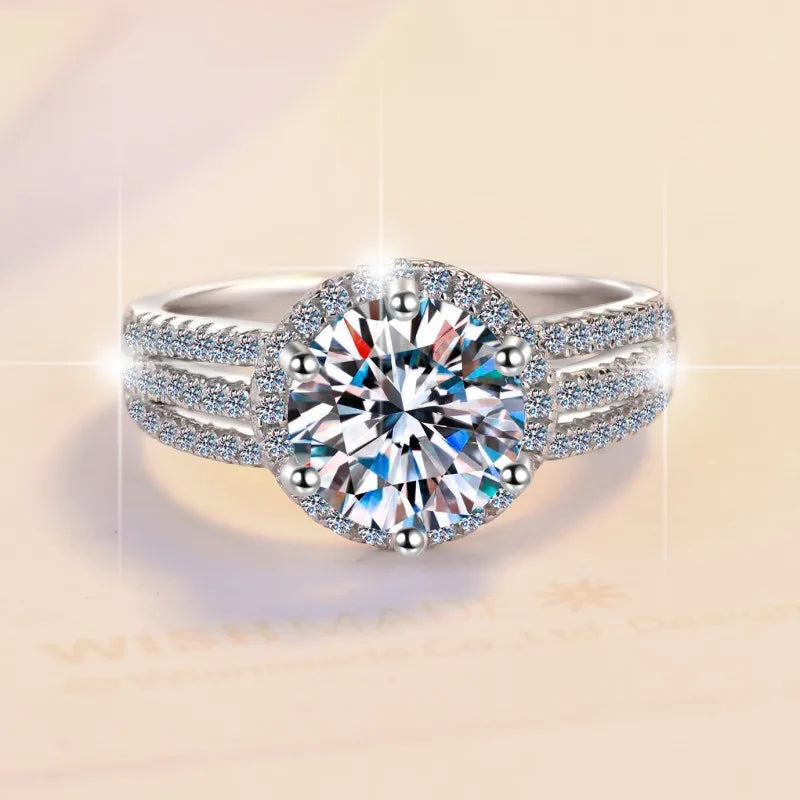 Round Brilliant Moissanite Art Aesthetic Ring | 2ct–3ct VVS1 D Colour | GRA Certified | S925 Silver