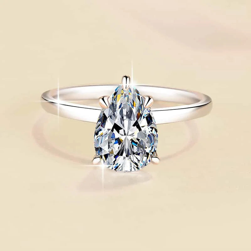 Pear Cut Moissanite Engagement Ring | 2ct VVS1 D Colour | GRA Certified | S925 Silver | Rhodium & Gold Plated