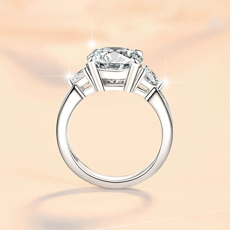 Three Stone Moissanite Engagement Ring | 4CT & 5CT | 925 Sterling Silver | Rhodium Finish | GRA Certified