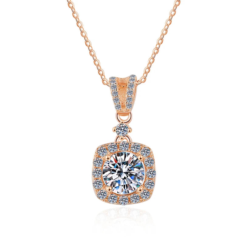 S925 Sterling Silver Moissanite Pendant Necklace – Rhodium & Rose Gold Finish | GRA Certified