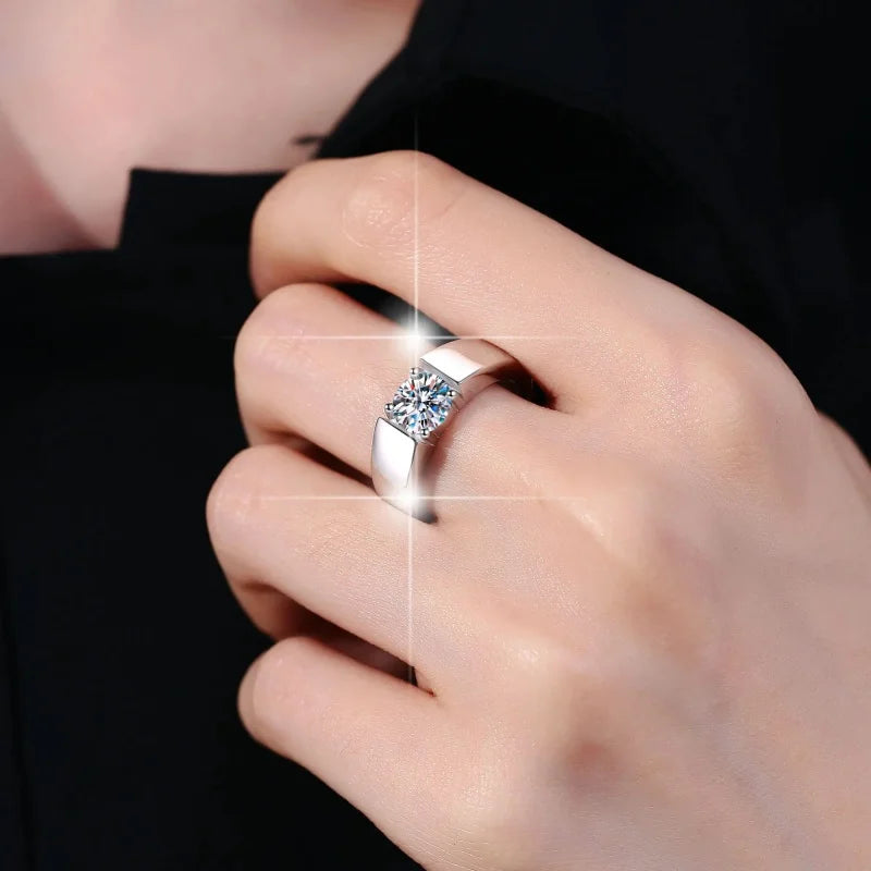 1Ct & 2Ct VVS1 Moissanite Men's Ring | Premium Claw Set | Rhodium Finish | 925 Sterling Silver | GRA Certified