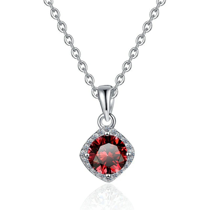 Square Cut Coloured Moissanite Pendant Necklace | Rhodium Finish | S925 Sterling Silver | GRA Certified