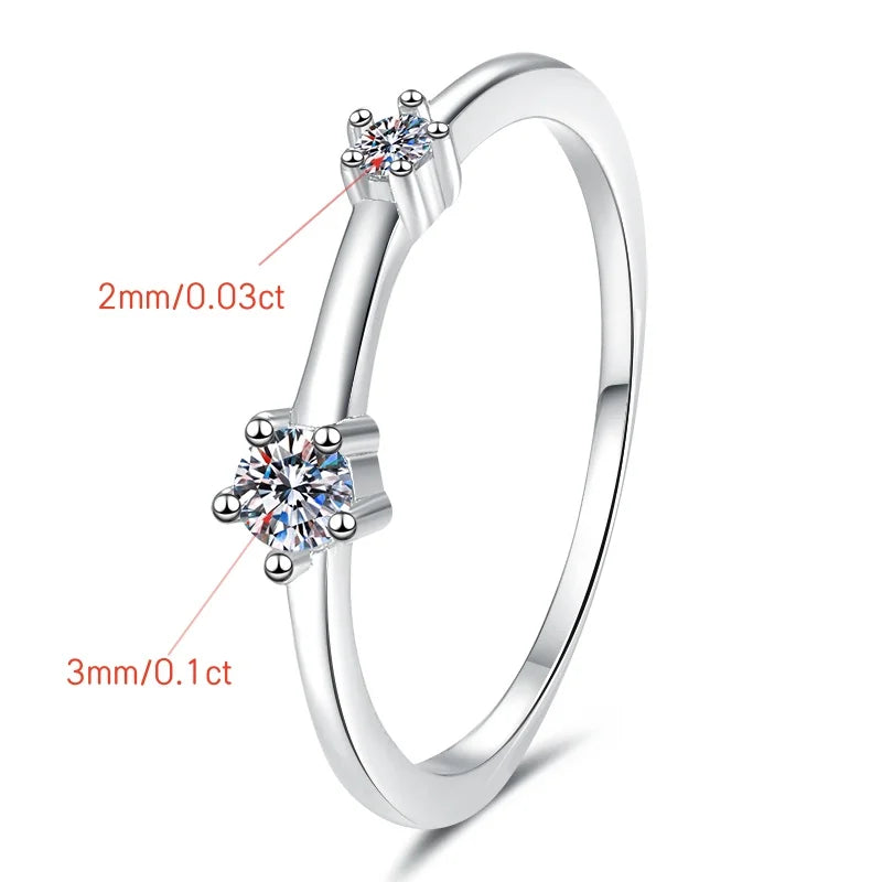 Two-Stone Full Moissanite Stackable Wedding Band – Rhodium Finish | S925 Sterling Silver | GRA Certified