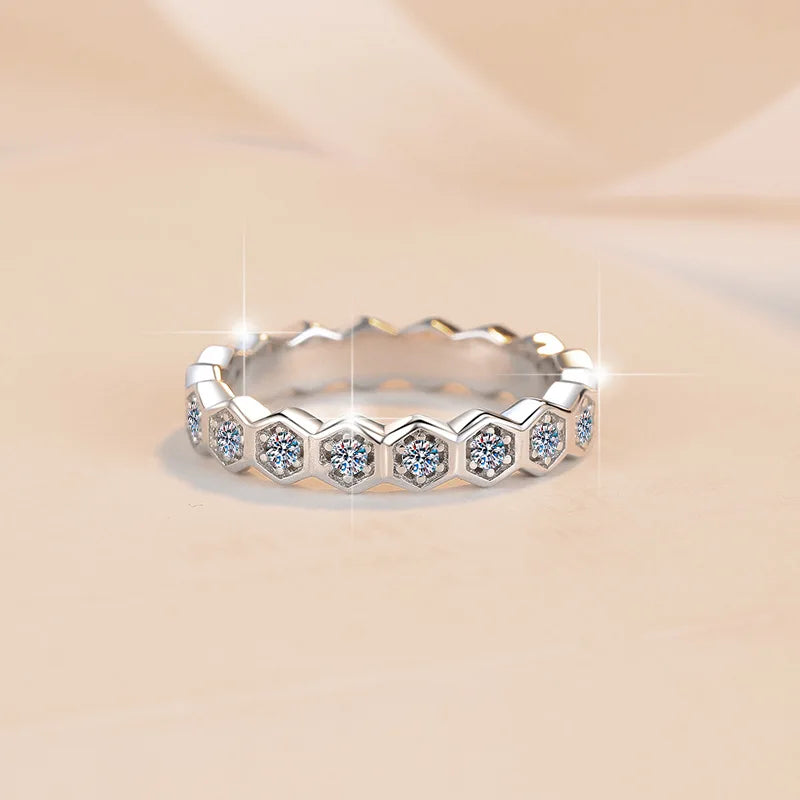 Full Moissanite Simple Stackable Wedding Band – Rhodium Finish | S925 Sterling Silver | GRA Certified