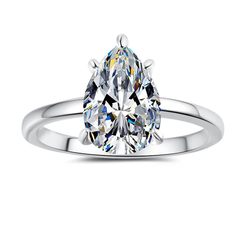 Pear Cut Moissanite Engagement Ring | 2ct VVS1 D Colour | GRA Certified | S925 Silver | Rhodium & Gold Plated