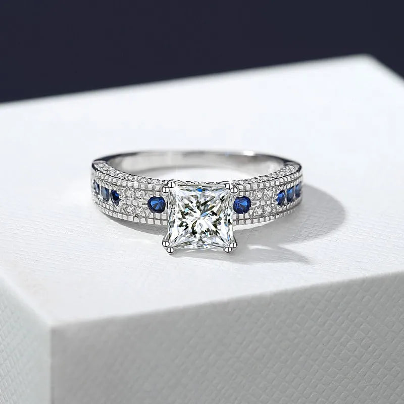 Princess Cut Moissanite Ring Band | 1.2ct VVS1 D Colour | GRA Certified | S925 Silver | Rhodium Plated