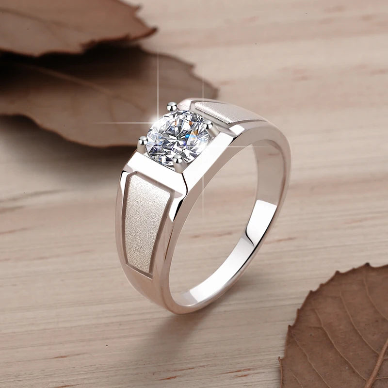 1Ct & 2Ct VVS1 Moissanite Men's Ring | Claw Set | Rhodium Finish | 925 Sterling Silver | GRA Certified