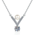 Freshwater Pearl & Moissanite Pendant Necklace | Rhodium Finish | S925 Sterling Silver | GRA Certified