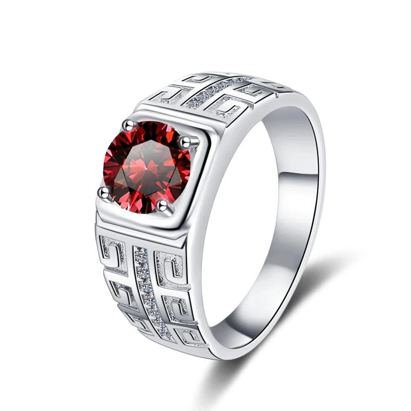 1CT Coloured Moissanite Claw Set Men's Ring | Rhodium Finish | S925 Sterling Silver | GRA Certified