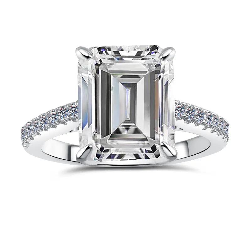 Emerald Cut Moissanite Engagement Ring | 2CT & 5CT | 925 Sterling Silver | Rhodium Finish | GRA Certified