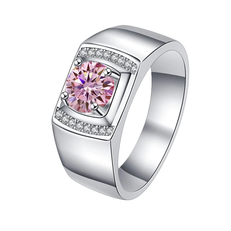 1Ct VVS1 Moissanite Men's Ring | White Gold Finish | Rhodium Plated | 925 Sterling Silver | GRA Certified