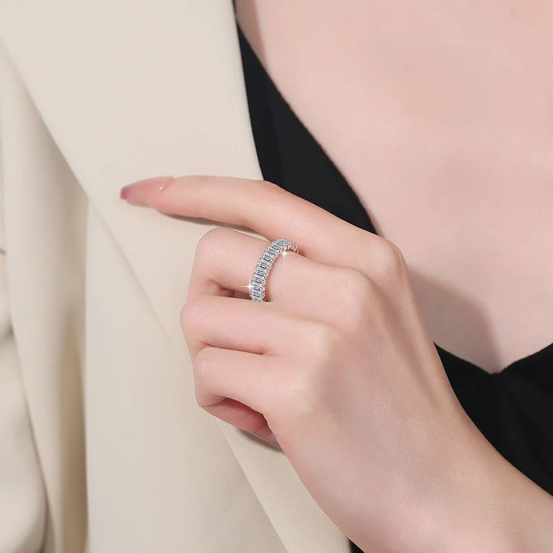 Emerald Cut Moissanite Eternity Ring Band | GRA Certified | S925 Silver