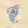 3ct Emerald & Radiant Cut Moissanite Engagement Ring | VVS1 D Colour | GRA Certified | S925 Silver | Rhodium Plated