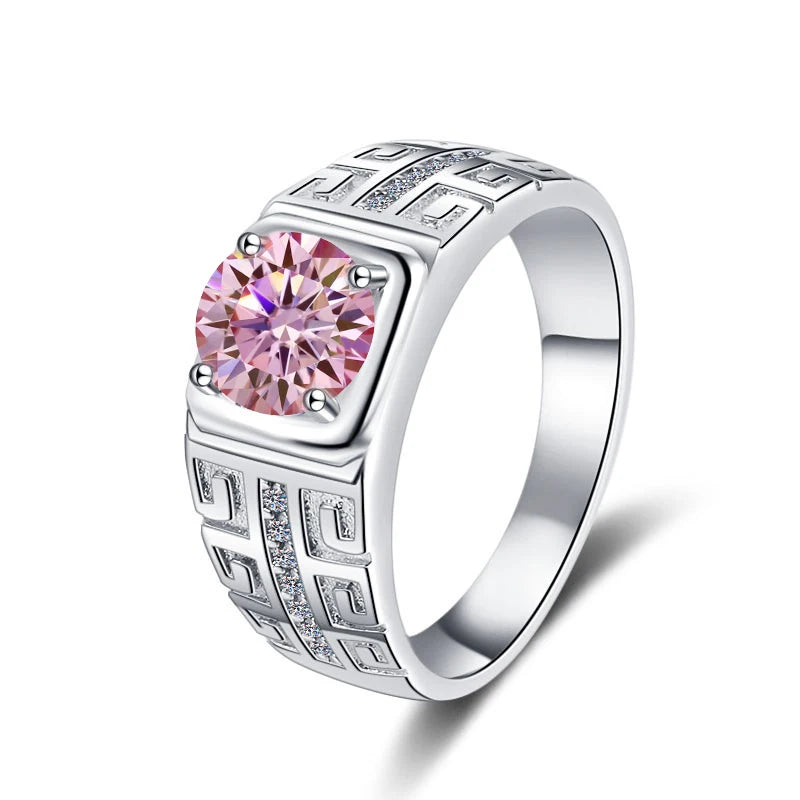 1CT Coloured Moissanite Claw Set Men's Ring | Rhodium Finish | S925 Sterling Silver | GRA Certified