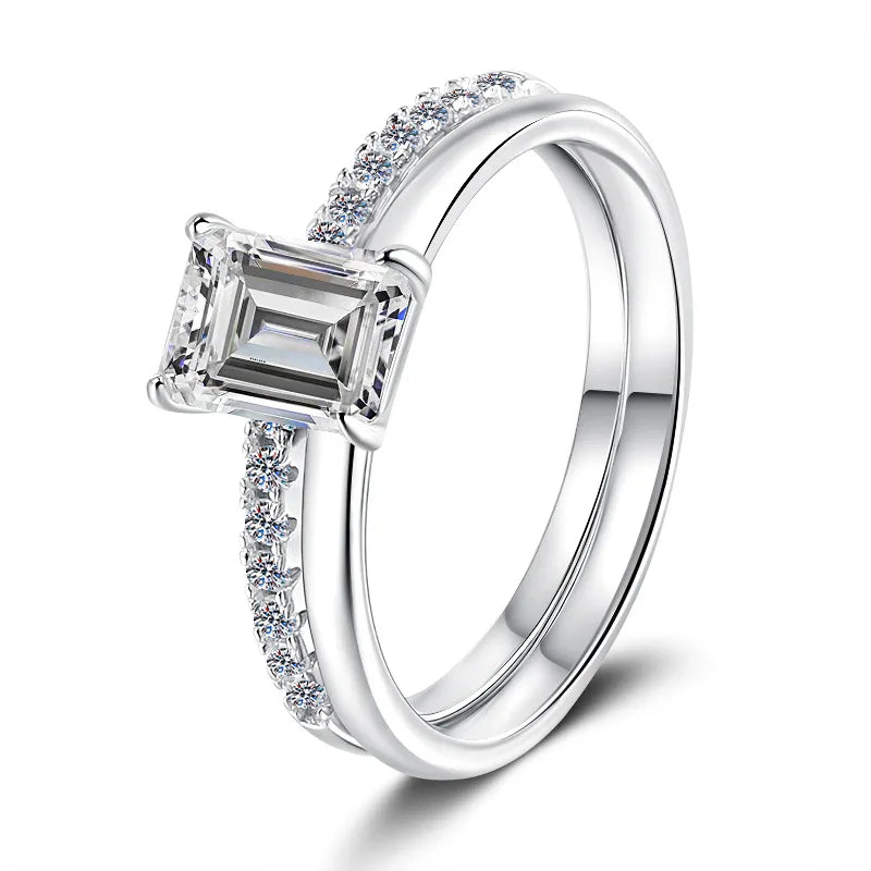 Emerald Cut Moissanite Stackable Ring | GRA Certified | S925 Silver