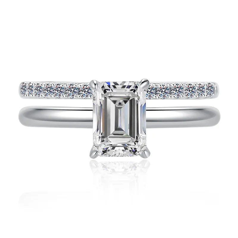 Emerald Cut Moissanite Stackable Ring | GRA Certified | S925 Silver