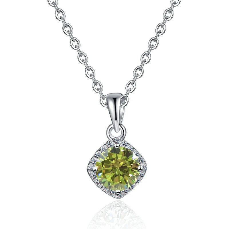Square Cut Coloured Moissanite Pendant Necklace | Rhodium Finish | S925 Sterling Silver | GRA Certified
