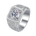 2CT Moissanite Solitaire Men's Ring | Rhodium Finish | S925 Sterling Silver | GRA Certified