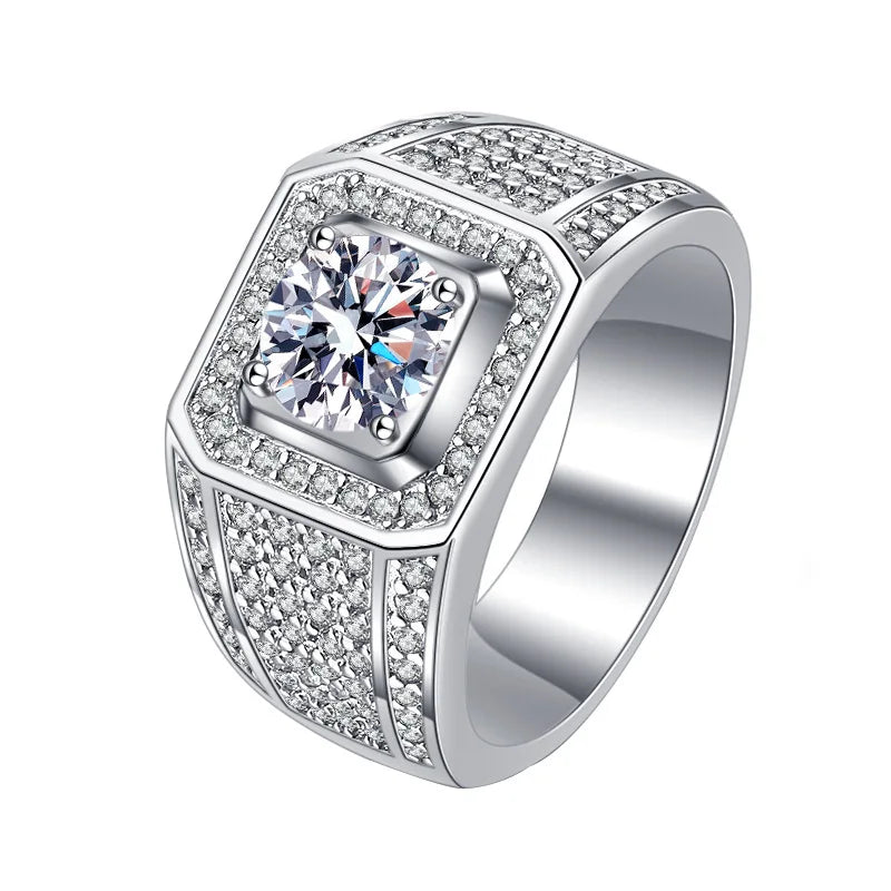 2CT Moissanite Solitaire Men's Ring | Rhodium Finish | S925 Sterling Silver | GRA Certified