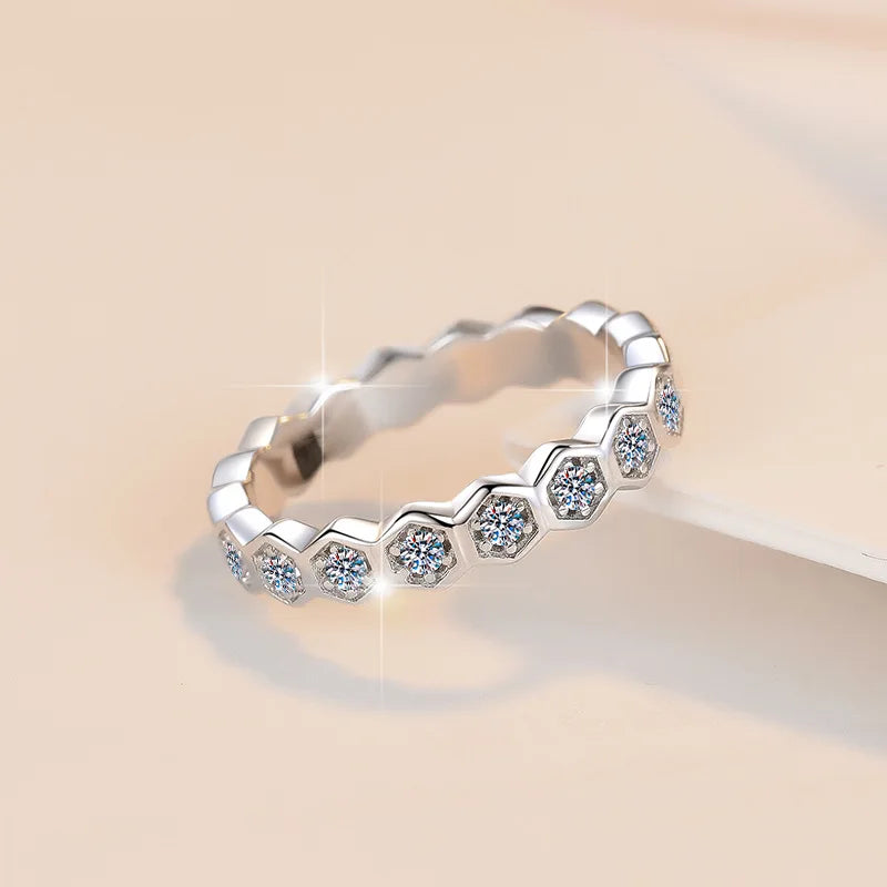 Full Moissanite Simple Stackable Wedding Band – Rhodium Finish | S925 Sterling Silver | GRA Certified
