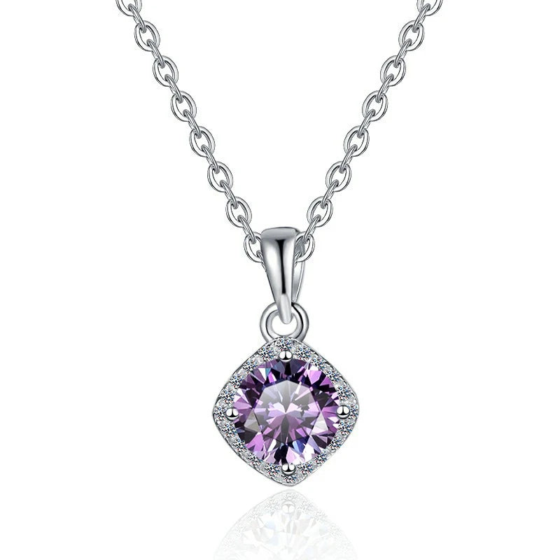 Square Cut Coloured Moissanite Pendant Necklace | Rhodium Finish | S925 Sterling Silver | GRA Certified