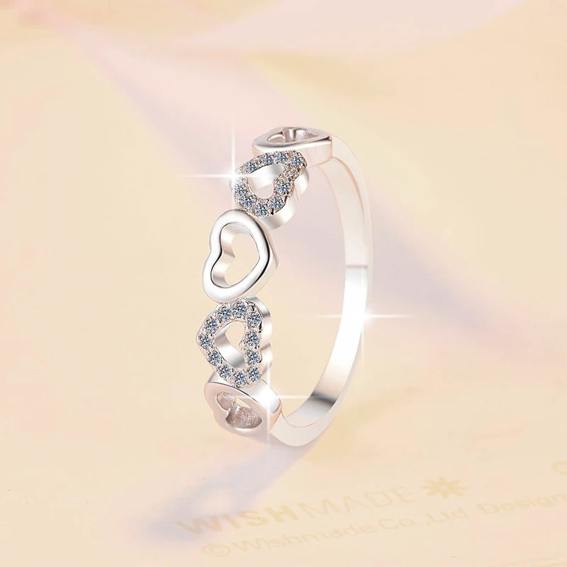 Hollow Heart Moissanite Stackable Ring – Rhodium Finish | S925 Sterling Silver | GRA Certified