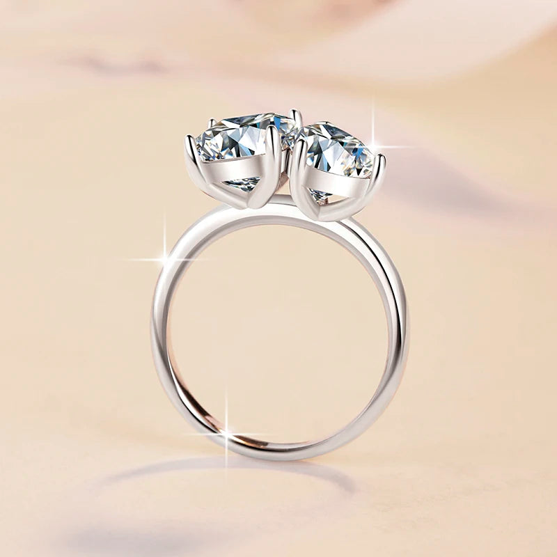 Two Stone Radiant Cut Moissanite Ring | 2CT+2CT & 3CT+3CT | 925 Sterling Silver | Rhodium Finish | GRA Certified