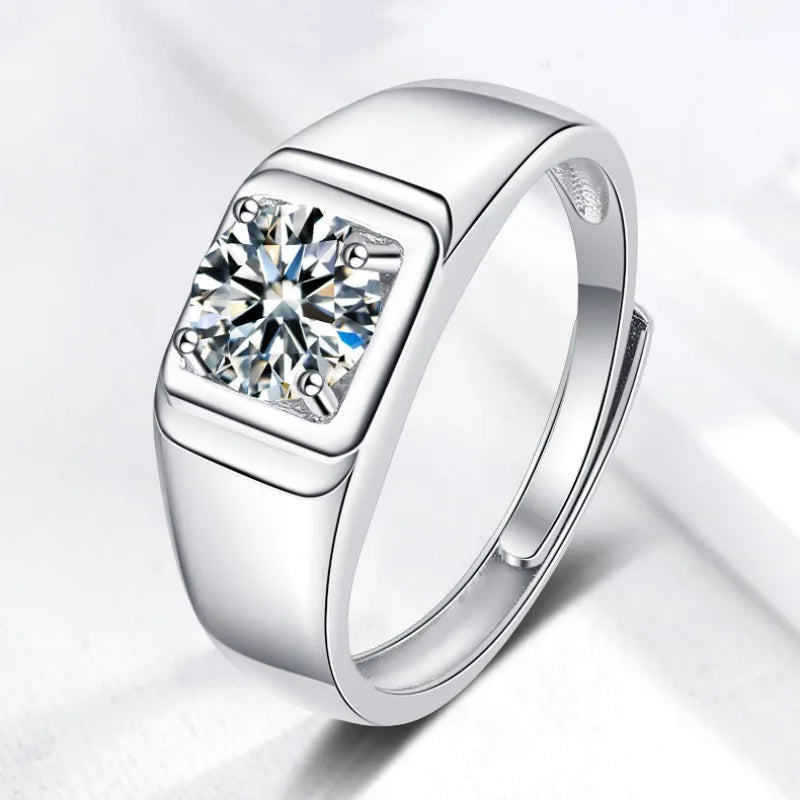 1CT Coloured Moissanite Prong Set Men's Ring | Rhodium Finish | S925 Sterling Silver | GRA Certified