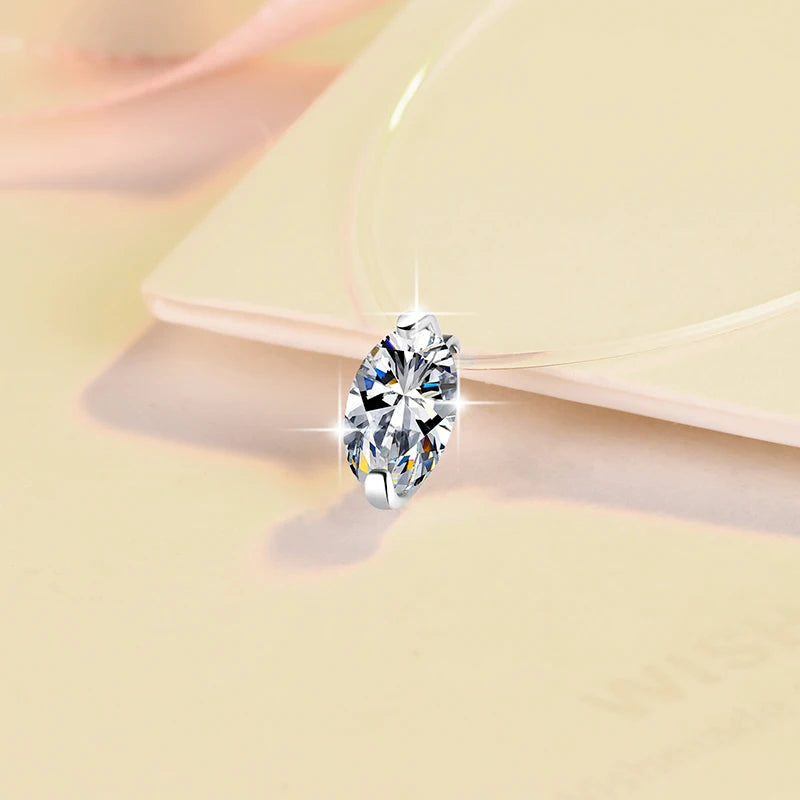 Oval Cut Moissanite Pendant Necklace | Rhodium Finish | S925 Sterling Silver | GRA Certified