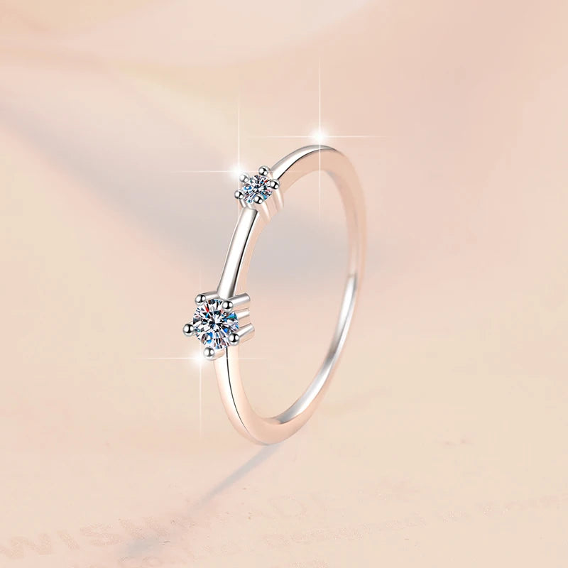 Two-Stone Full Moissanite Stackable Wedding Band – Rhodium Finish | S925 Sterling Silver | GRA Certified