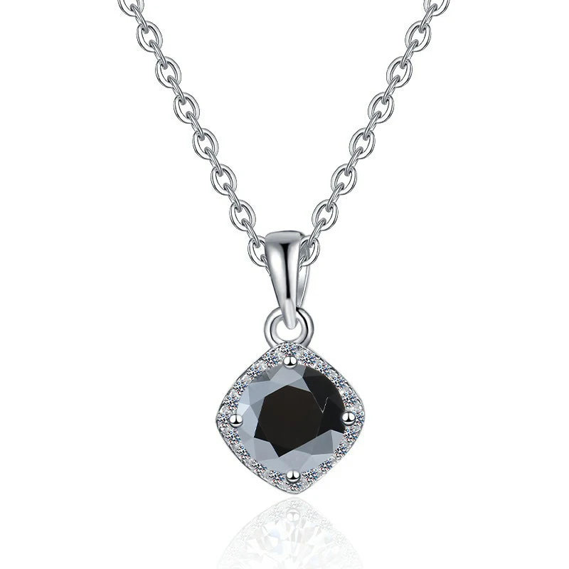 Square Cut Coloured Moissanite Pendant Necklace | Rhodium Finish | S925 Sterling Silver | GRA Certified