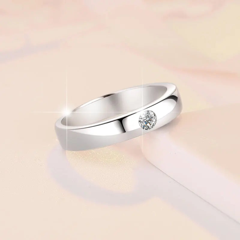 0.2CT Moissanite Solitaire Band Ring – Rhodium Finish | S925 Sterling Silver | GRA Certified