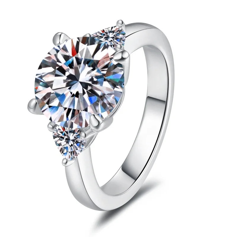 Three Stone Moissanite Engagement Ring | 4CT & 5CT | 925 Sterling Silver | Rhodium Finish | GRA Certified