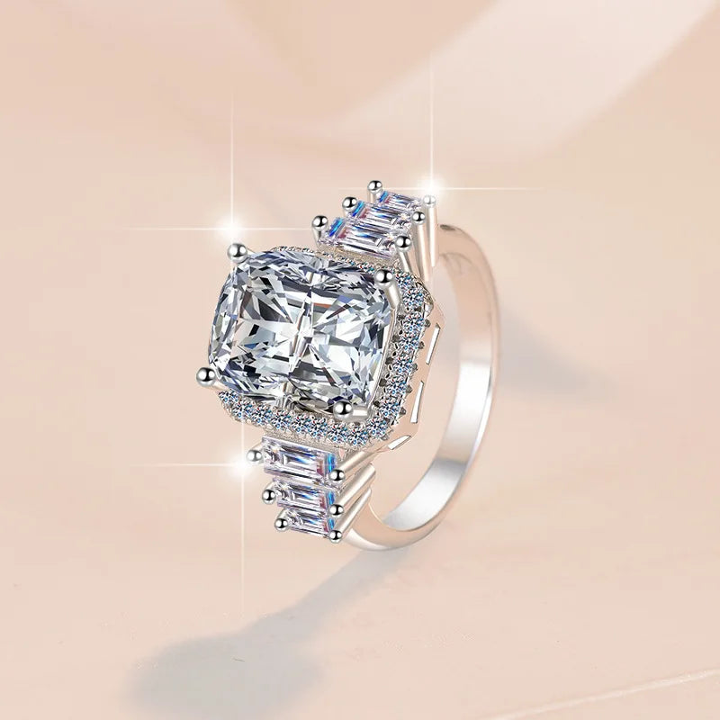 Cushion Cut Moissanite Solitaire Ring | 5CT | 925 Sterling Silver | Rhodium Finish | GRA Certified