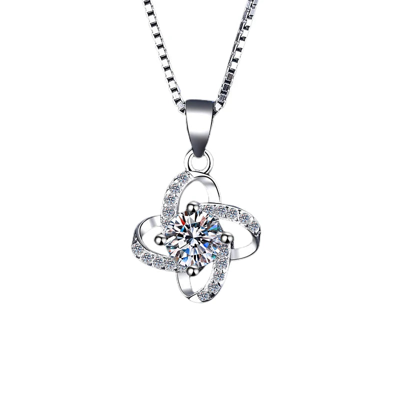 S925 Sterling Silver Flower Moissanite Pendant Necklace – Rhodium Finish | GRA Certified