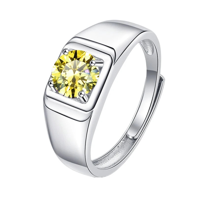 1CT Coloured Moissanite Prong Set Men's Ring | Rhodium Finish | S925 Sterling Silver | GRA Certified