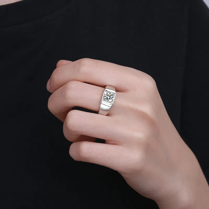 1CT Coloured Moissanite Prong Set Men's Ring | Rhodium Finish | S925 Sterling Silver | GRA Certified