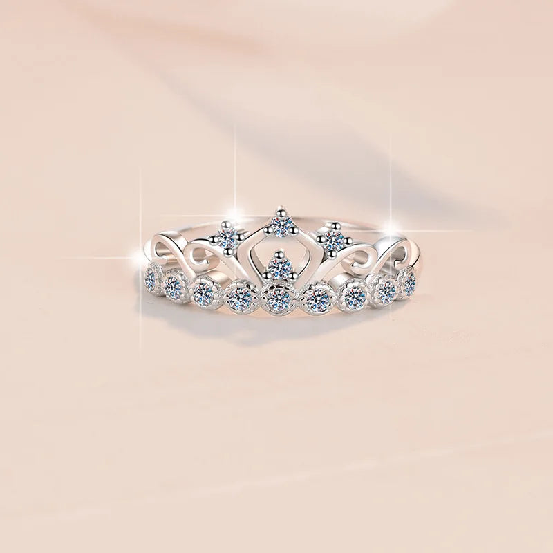 Crown Full Moissanite Eternity Band Ring – Rhodium Finish | S925 Sterling Silver | GRA Certified