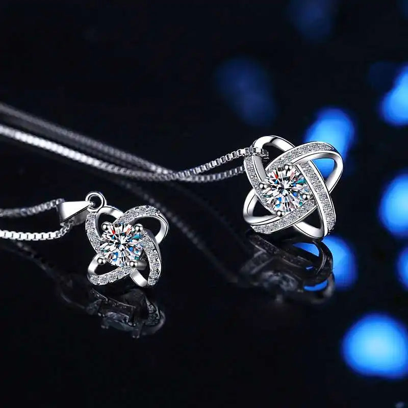 S925 Sterling Silver Flower Moissanite Pendant Necklace – Rhodium Finish | GRA Certified