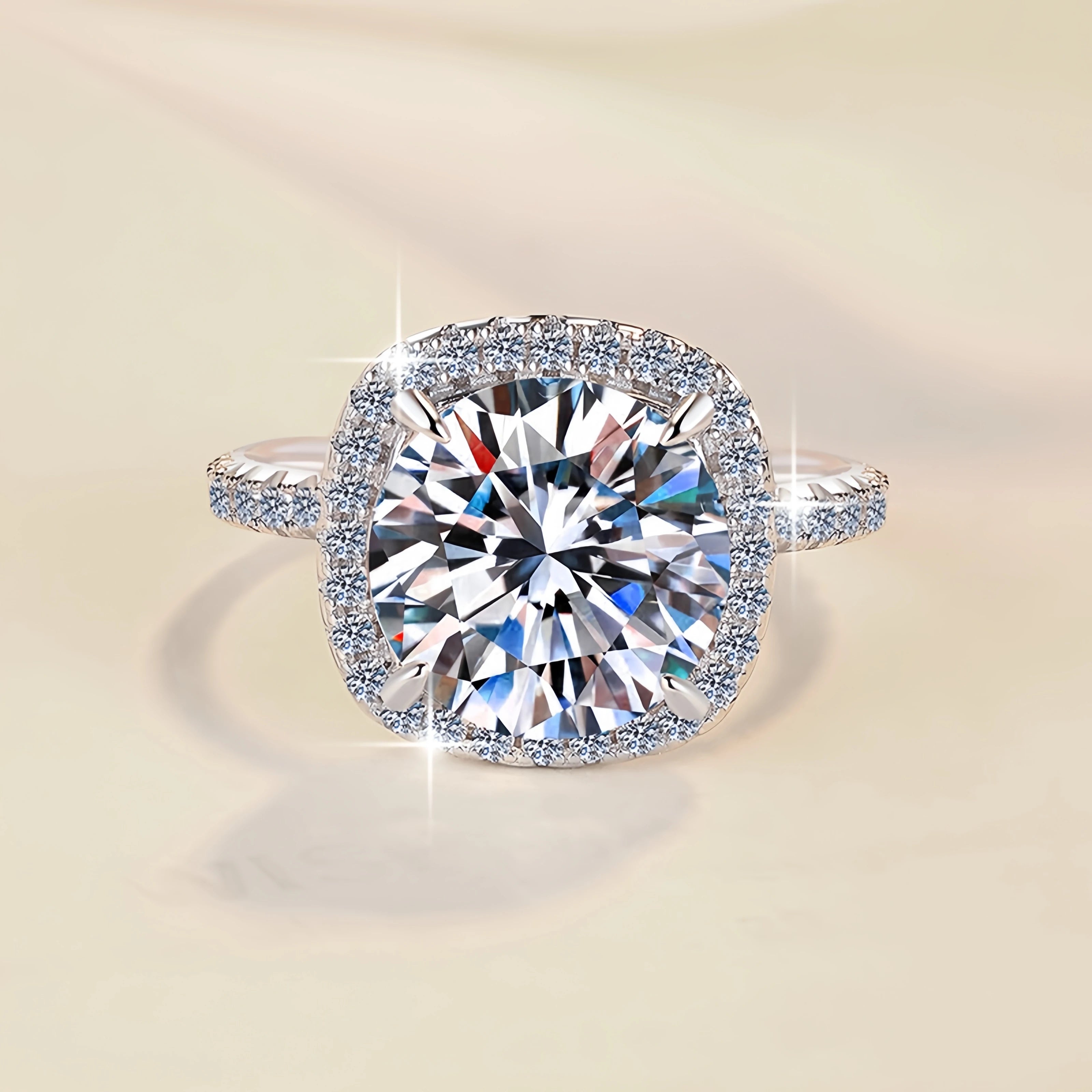 Round Brilliant Cut Moissanite Solitaire Ring | 3CT, 5CT & 10CT | 925 Sterling Silver | Rhodium Finish | GRA Certified