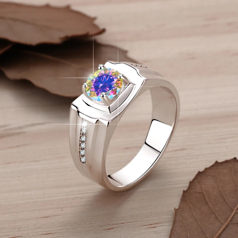 1Ct VVS1 Moissanite Ring Band | Rhodium Finish | 925 Sterling Silver