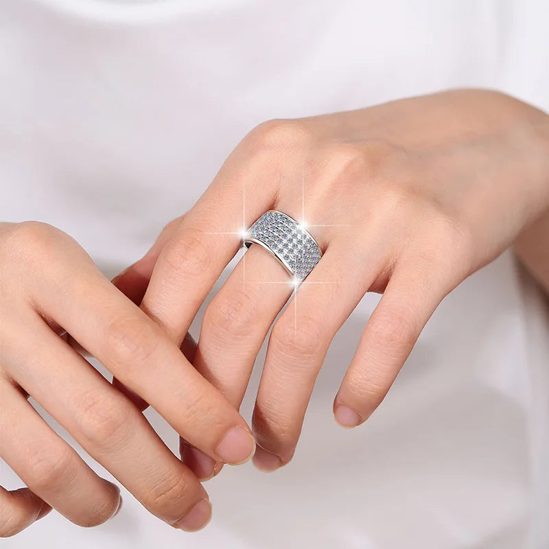 Classic Full Moissanite Eternity Band Ring – Rhodium Finish | S925 Sterling Silver | GRA Certified
