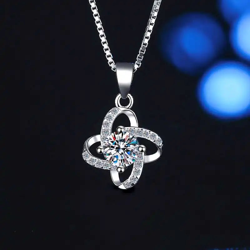 S925 Sterling Silver Flower Moissanite Pendant Necklace – Rhodium Finish | GRA Certified