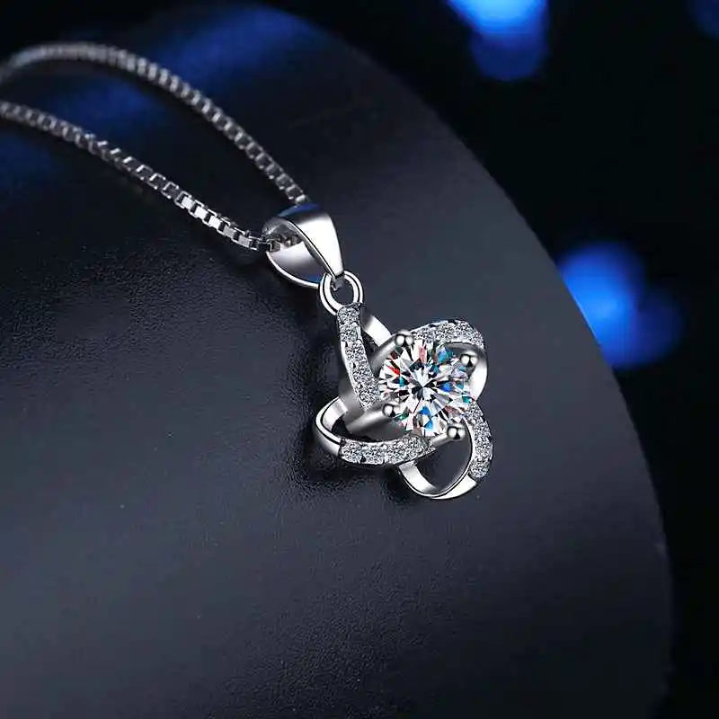 S925 Sterling Silver Flower Moissanite Pendant Necklace – Rhodium Finish | GRA Certified