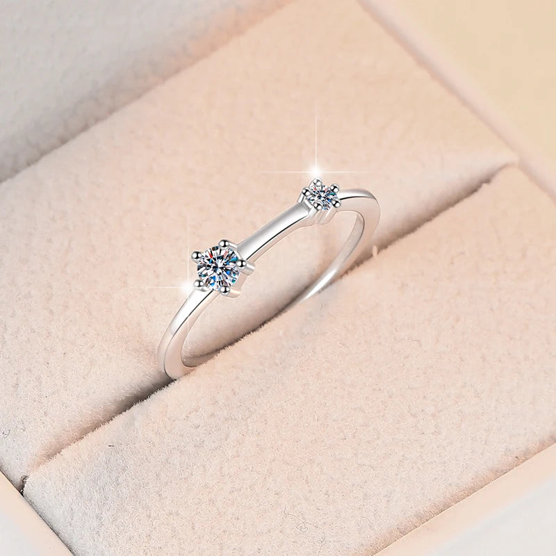 Two-Stone Full Moissanite Stackable Wedding Band – Rhodium Finish | S925 Sterling Silver | GRA Certified