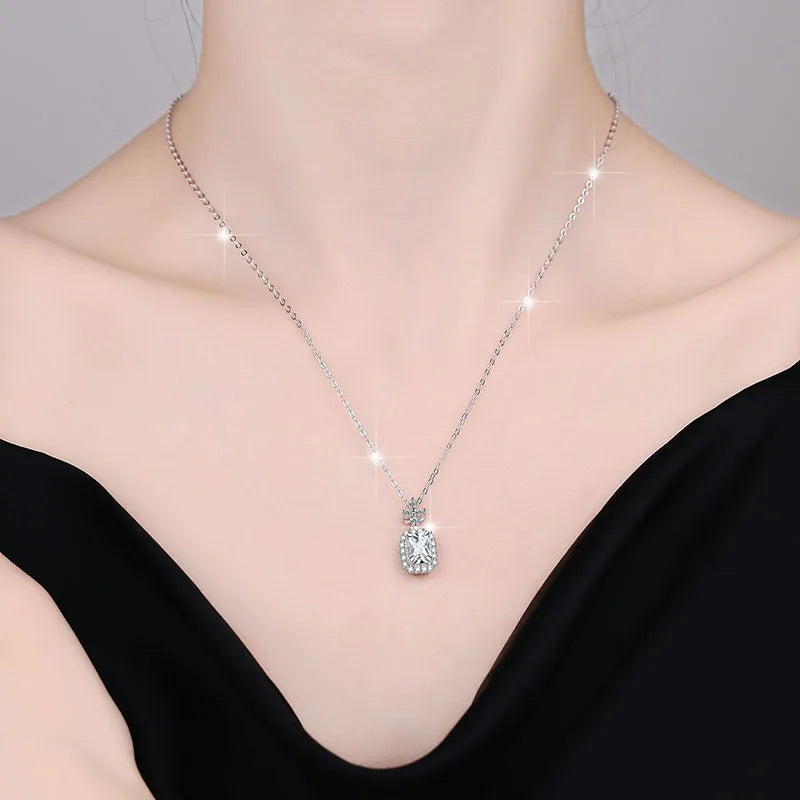 Rectangular Radiant Cut Moissanite Pendant Necklace | 18K Gold & Rhodium Finish | S925 Sterling Silver | GRA Certified