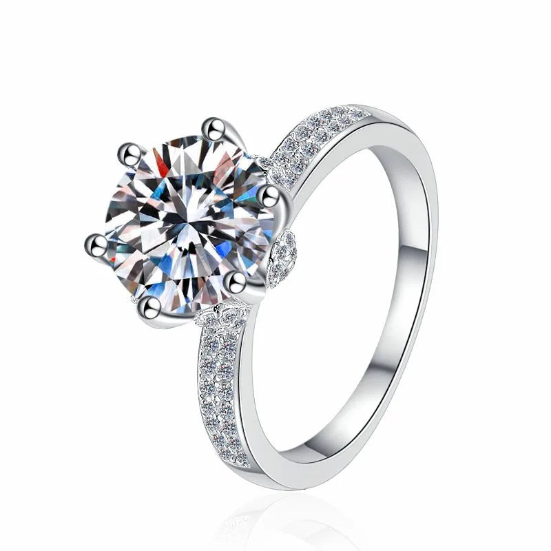Round Brilliant Moissanite Six-Prong Solitaire Ring | 1ct–5ct VVS1 D Colour | GRA Certified | S925 Silver